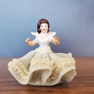 Small Sandizell Höffner & Co. Dresden Lace Porcelain Lady Figurine, 1960s